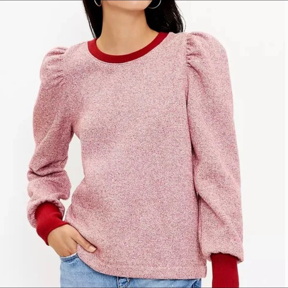 Loft Puff Sleeve Cuff Marled Sweatshirt